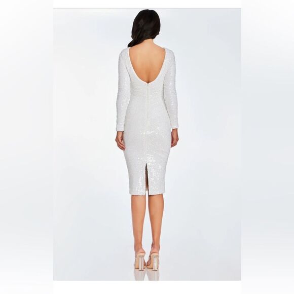 Dress The Population Emery Sequin Long Sleeve Dress in White Large NWT - Picture 2 of 11